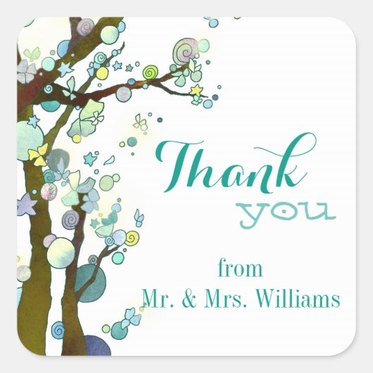 シックなホワイトカントリーウェディングありがとう スクエアシール (正面)