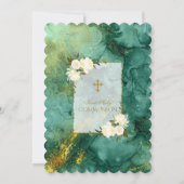 シックなホワイトクリームフラワーズ金ゴールドファーストホーリーコミュニオン 招待状 (裏面)