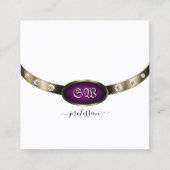 シックなホワイトクロムシルバーパープルモノグラムダイヤモンド スクエア名刺 (正面)