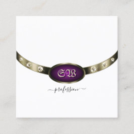 シックなホワイトクロムシルバーパープルモノグラムダイヤモンド スクエア名刺