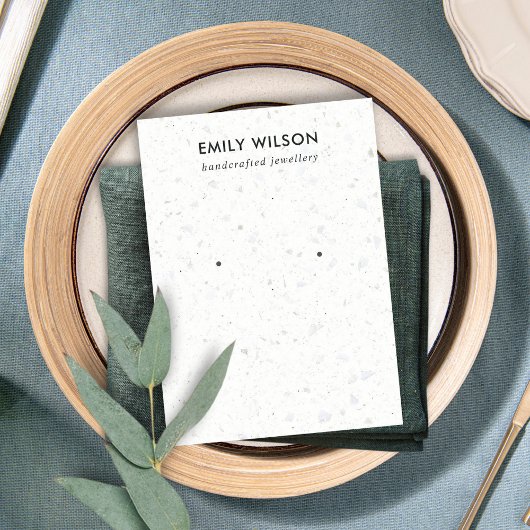 シックなホワイトグレーテラゾスタッドイヤリングディスプレイカード 名刺