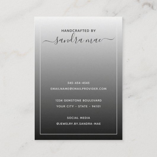 シックなホワイトグレーブラックグラデーションジュエリーディスプレイカード 名刺 (裏面)