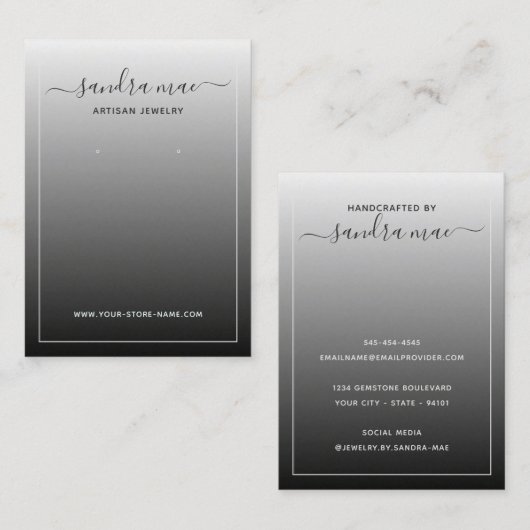 シックなホワイトグレーブラックグラデーションジュエリーディスプレイカード 名刺 (正面/裏面)