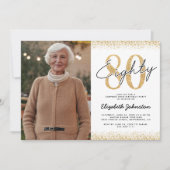 シックなホワイトゴールドの80歳の誕生日フォト招待状 招待状 (正面)