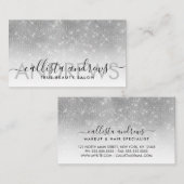 シックなホワイトシルバーグラデーショングリッターメイクアップヘアサロン 名刺 (正面/裏面)