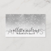 シックなホワイトシルバーグラデーショングリッターメイクアップヘアサロン 名刺 (正面)