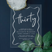 シックなホワイトスクリプトウェーブフレーム30th誕生日パーティー アクリル招待状