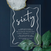 シックなホワイトスクリプトウェーブフレーム60th誕生日パーティー アクリル招待状