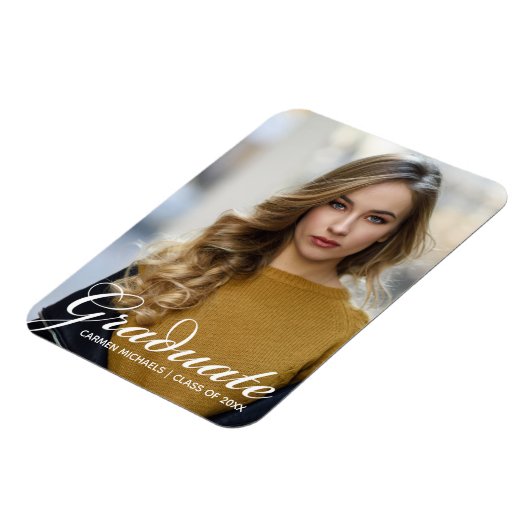 シックなホワイトスクリプトオーバーレイモダン大学院写真 マグネット (左側)