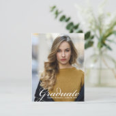 シックなホワイトスクリプトオーバーレイ大学院写真 案内状 (スタンド正面)