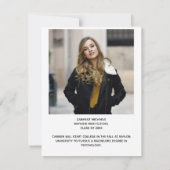 シックなホワイトスクリプトオーバーレイ大学院写真 案内状 (裏面)