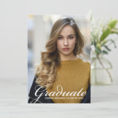 シックなホワイトスクリプトオーバーレイ大学院写真 案内状 (スタンド正面)