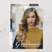 シックなホワイトスクリプトオーバーレイ大学院写真 案内状 (正面/裏面)