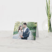 シックなホワイトスクリプトオーバーレイ結婚の写真ありがとうありがとう サンキューカード (正面)