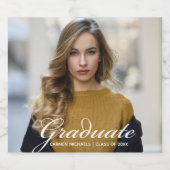 シックなホワイトスクリプトモダン大学院写真パーティー スパークリングワインラベル (シングルラベル)