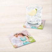 シックなホワイトスクリプト婚約フォト磁気カード スクエアペーパーコースター (インサイチュ)