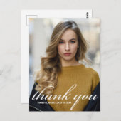 シックなホワイトスクリプト2024卒業写真ありがとう ポストカード (正面/裏面)