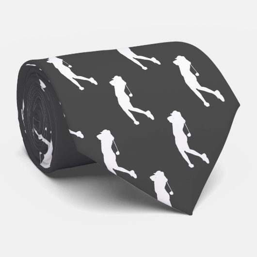 シックなホワイトスポーツレディーゴルファーのシルエットネックタイ ネクタイ (ロール)