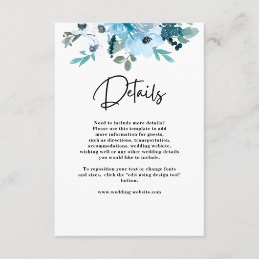 シックなホワイトダスティブルー結婚フローラ詳細 エンクロージャーカード (正面)