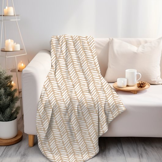 シックなホワイトビーチサンドベージュブラウン抽象芸術シェブロン フリースブランケット