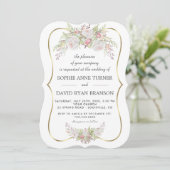 シックなホワイトピンクローズネイビーブルー金ゴールド結婚ズ 招待状 (スタンド正面)