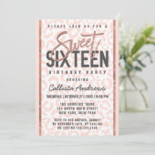 シックなホワイトピンクローズ金ゴールドグリッターチータースイーツ16 招待状 (スタンド正面)