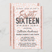 シックなホワイトピンクローズ金ゴールドグリッターチータースイーツ16 招待状 (正面/裏面)