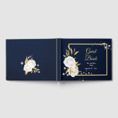 シックなホワイトフローラ葉金ゴールドネイビーブルーゲストブック ゲストブック (全面)