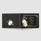 シックなホワイトフローラ葉金ゴールドブラックゲストブック ゲストブック (全面)