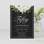 シックなホワイトフローラ50と素晴らしい誕生日 招待状 (スタンド正面)