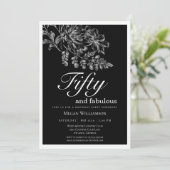シックなホワイトフローラ50と素晴らしい誕生日 招待状 (スタンド正面)