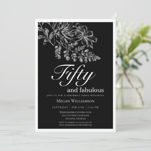シックなホワイトフローラ50と素晴らしい誕生日 招待状 (スタンド正面)