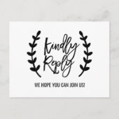 シックなホワイトブラックオリーブ枝ソングリクエストRSVP インビテーションポストカード (正面)