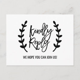シックなホワイトブラックオリーブ枝ソングリクエストRSVP インビテーションポストカード