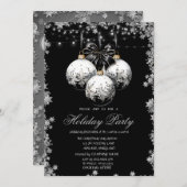 シックなホワイトブラッククリスマスボールスターズホリデー 招待状 (正面/裏面)