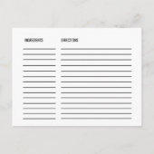 シックなホワイトブラックブライダルシャワーレシピカード ポストカード (裏面)