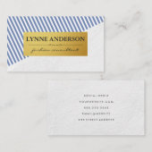 シックなホワイトブルーストライプ金ゴールドパタフェイクーン 名刺 (正面/裏面)