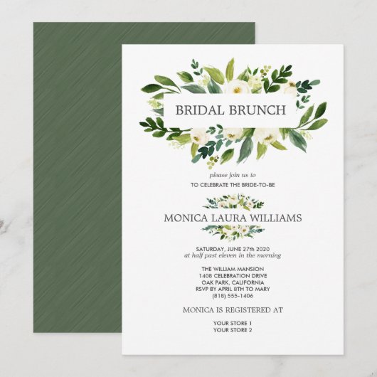 シックなホワイトブルーム |   ブライダルランチウェディング 招待状 (正面/裏面)