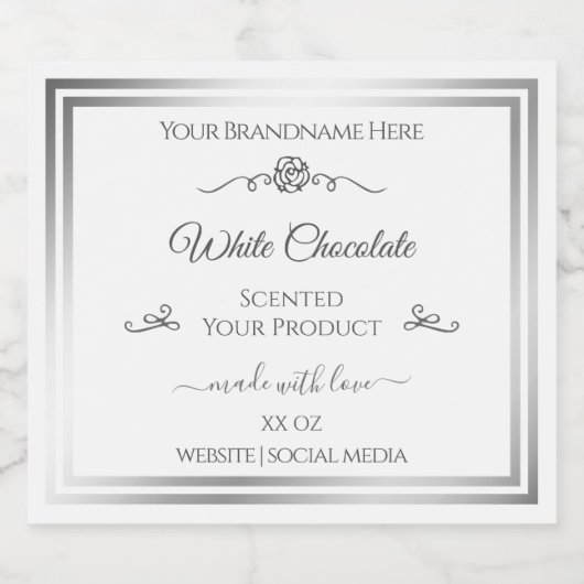 シックなホワイトプロダクトラベル銀枠ヴィンテージバラ リキュールボトルラベル (シングルラベル)