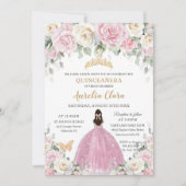 シックなホワイトベビーピンクローズフローラ金ゴールドキンセアニラ 招待状 (正面)