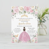 シックなホワイトベビーピンクローズフローラ金ゴールドキンセアニラ 招待状 (スタンド正面)