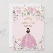 シックなホワイトベビーピンクローズフローラ金ゴールドキンセアニラ 招待状 (裏面)