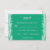 シックなホワイトボタニカル縁どウェディングRSVPカード 出欠カード (正面)