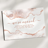 シックなホワイトマーブルアゲートバラ金ゴールドグリッタームービング 案内ポストカード