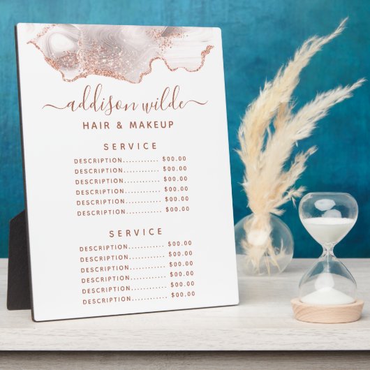 シックなホワイトマーブルゲートバラ金ゴールド価格メニュー フォトプラーク (側面)