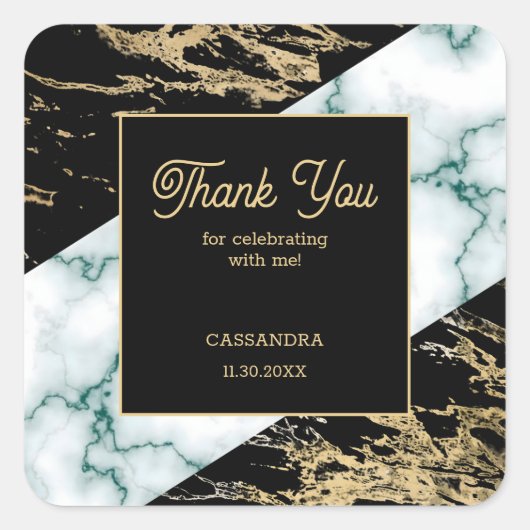 シックなホワイトマーブルゴールドフォイル絵を描テクスチャ誕生日 スクエアシール (正面)