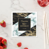 シックなホワイトマーブルゴールドフォイル絵を描テクスチャ誕生日 スタンダードカクテルナプキン (インサイチュ)