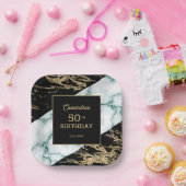 シックなホワイトマーブルゴールドフォイル絵を描テクスチャ誕生日 ペーパープレート (パーティー)