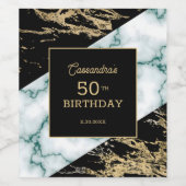 シックなホワイトマーブルゴールドフォイル絵を描テクスチャ誕生日 ワインラベル (シングルラベル)