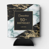 シックなホワイトマーブルゴールドフォイル絵を描テクスチャ誕生日 缶クーラー (裏面)